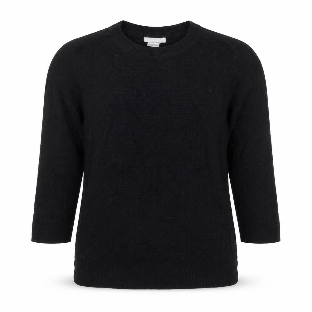 Front view of H&M women’s black xs long sleeve crew neck basic knit top