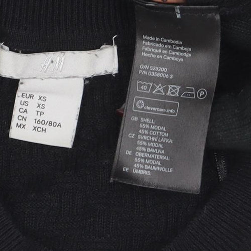 H&M Womens Black XS Long Sleeve Crew Neck Basic Knit Top
