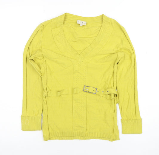Karen Millen Women Yellow V-Neck Long Sleeve Belted Tunic Top M