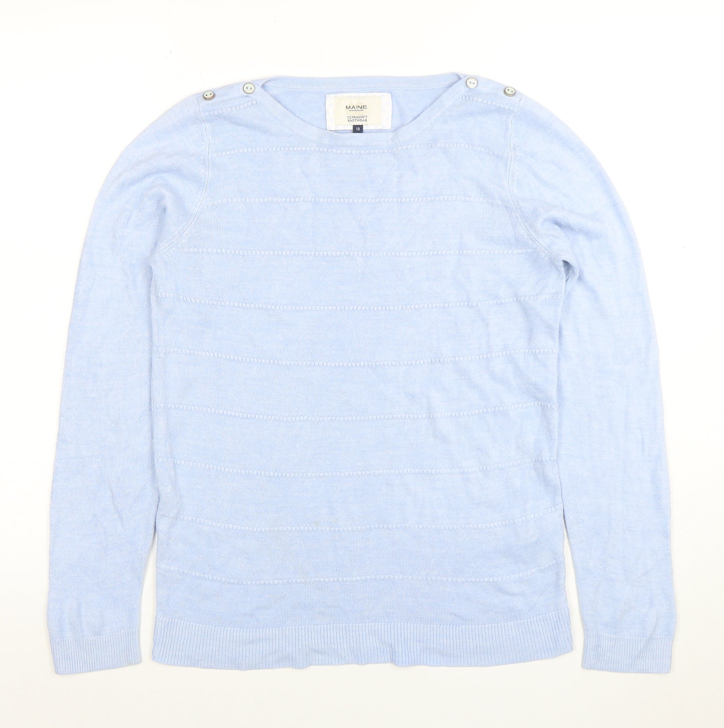 Maine New England Women's Blue Crew Neck Acrylic Jumper Size 10