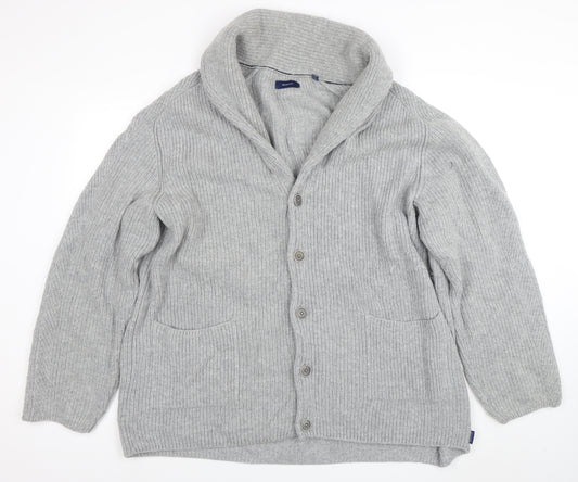 GANT Men’s Grey 3XL Wool Yak Chunky Knit Shawl Collar Cardigan