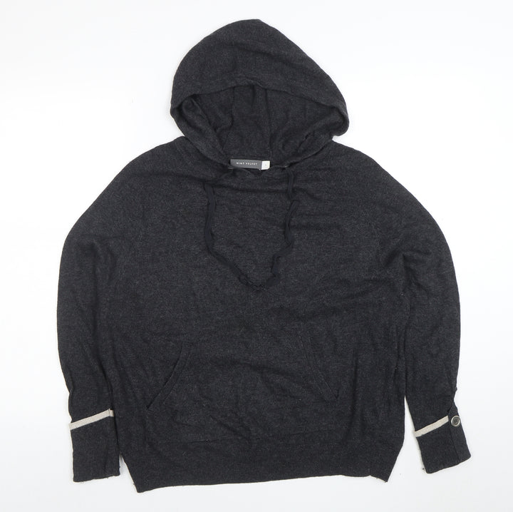 Mint Velvet Women's Grey Hooded Pullover Jumper Small Cotton Cashmere Blend