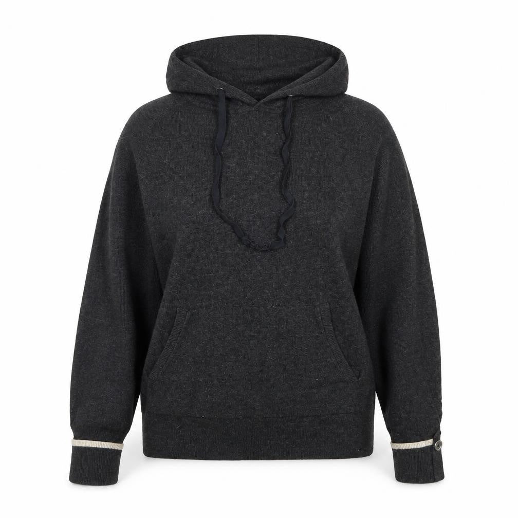 Front view of Mint Velvet Women's Grey Hooded jumper Small Cotton Cashmere Blend