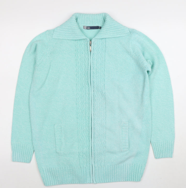 Isle Women Green M Full Zip Collared Long Sleeve Knit Jumper
