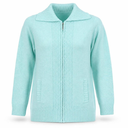 Isle Women Green M Full Zip Collared Long Sleeve Knit Jumper