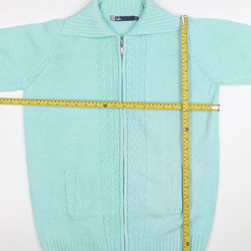 Isle Women Green M Full Zip Collared Long Sleeve Knit Jumper