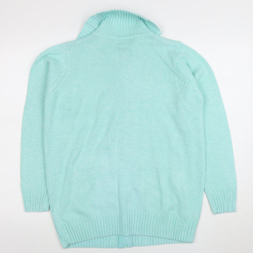 Isle Women Green M Full Zip Collared Long Sleeve Knit Jumper