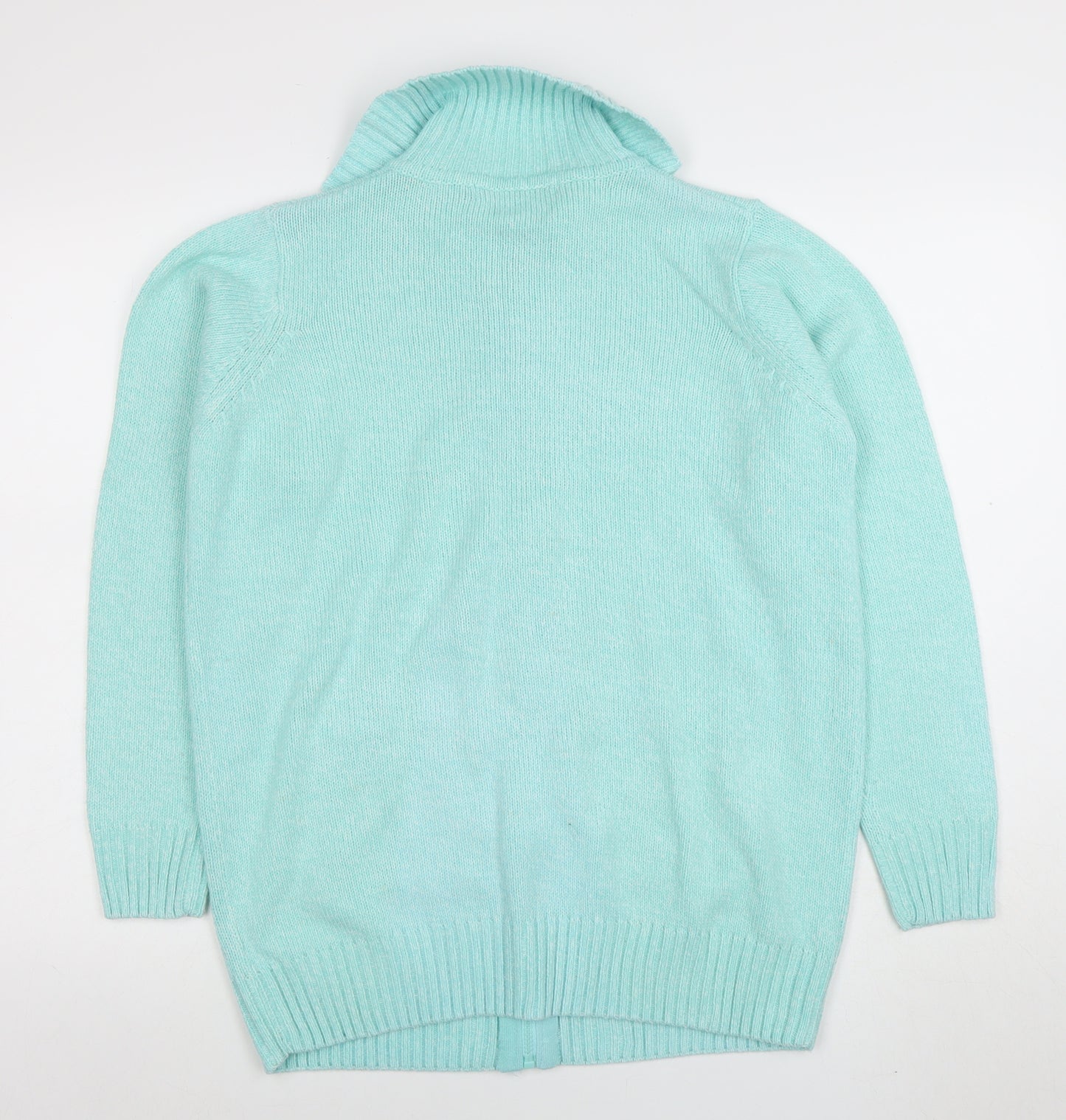 Isle Women Green M Full Zip Collared Long Sleeve Knit Jumper