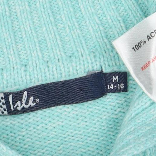 Isle Women Green M Full Zip Collared Long Sleeve Knit Jumper