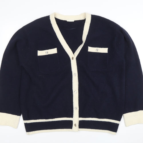 GU Women’s Blue and Cream Cardigan XL V-Neck Knit Jumper