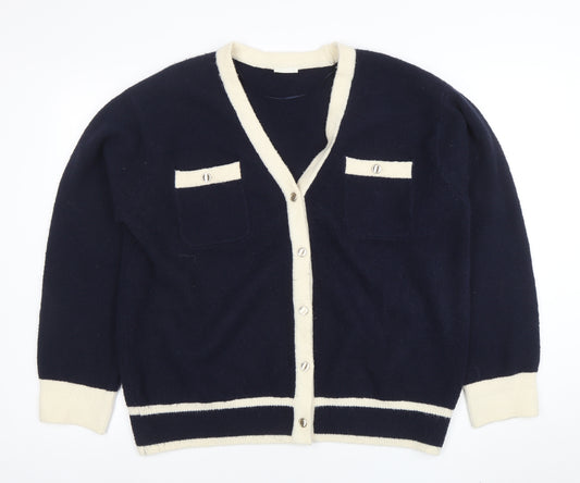 GU Women’s Blue and Cream Cardigan XL V-Neck Knit Jumper