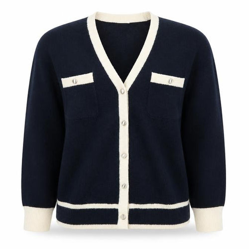 GU Women’s Blue and Cream Cardigan XL V-Neck Knit Jumper