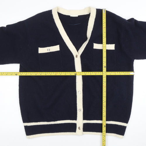 GU Women’s Blue and Cream Cardigan XL V-Neck Knit Jumper