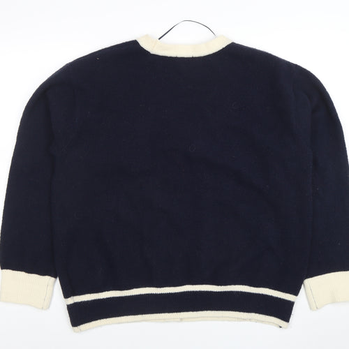 GU Women’s Blue and Cream Cardigan XL V-Neck Knit Jumper