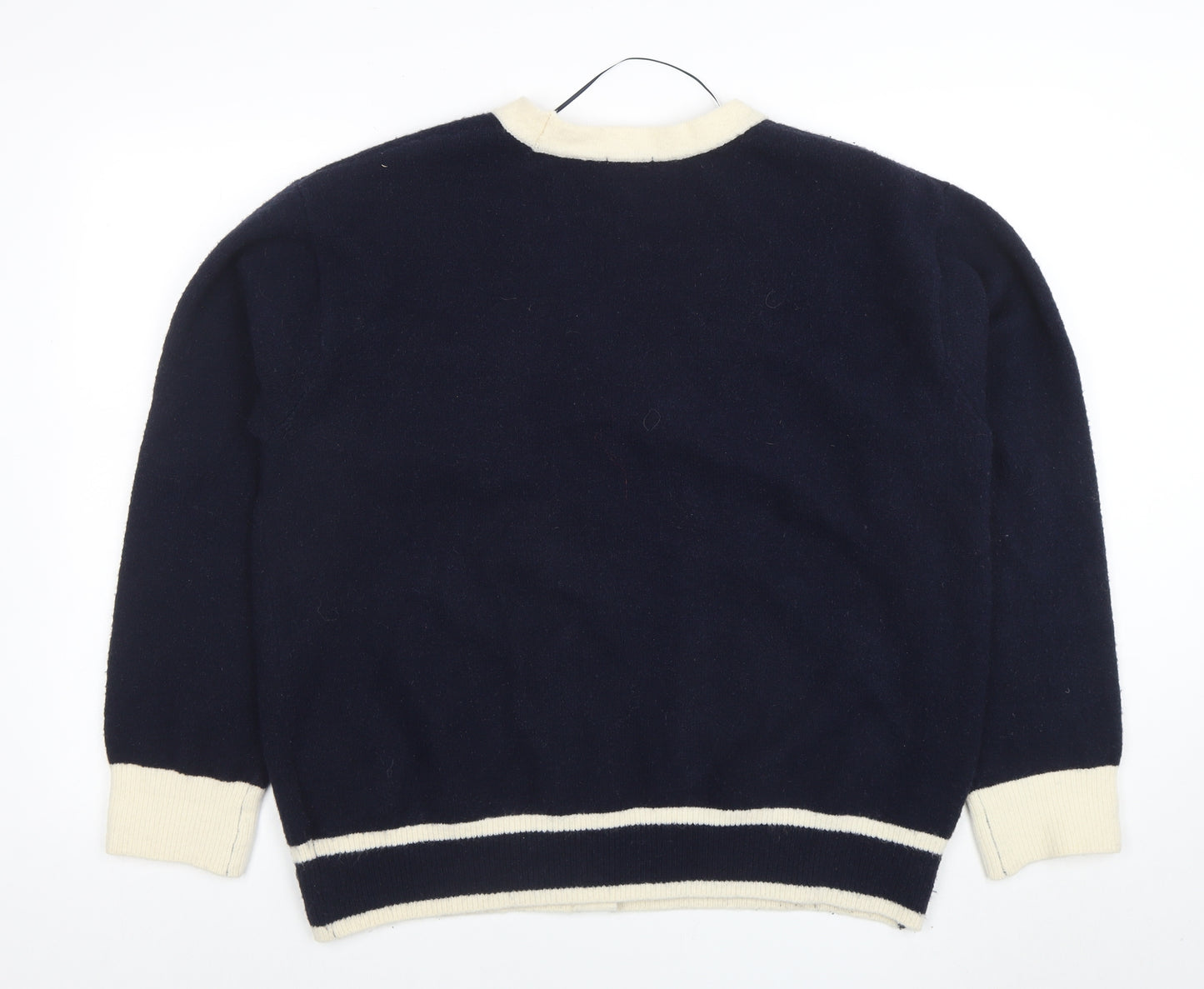 GU Women’s Blue and Cream Cardigan XL V-Neck Knit Jumper