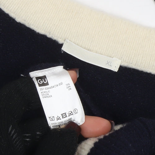 GU Women’s Blue and Cream Cardigan XL V-Neck Knit Jumper