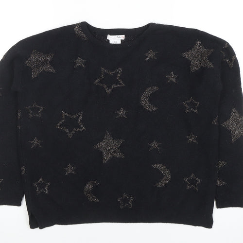 Little By Little Women's Black Metallic Star Pullover Jumper Size 8