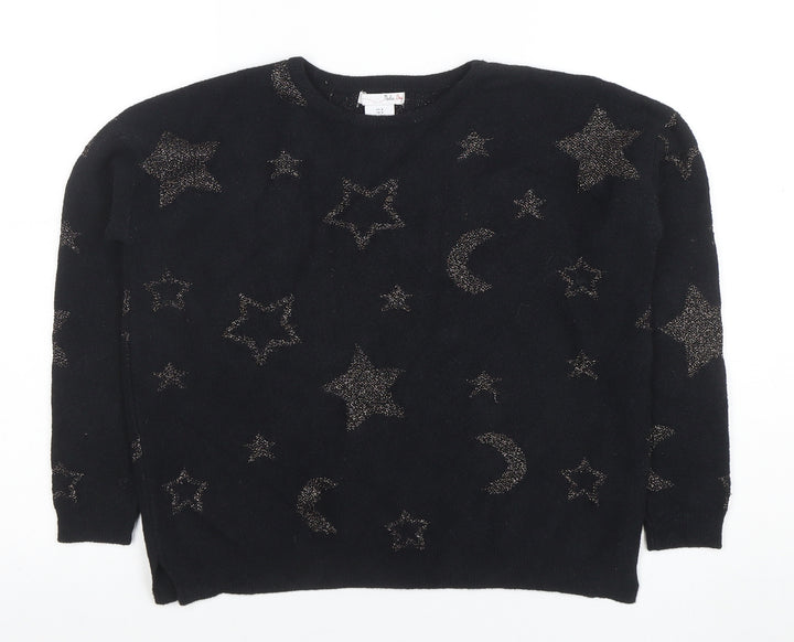 Little By Little Women's Black Metallic Star Pullover Jumper Size 8