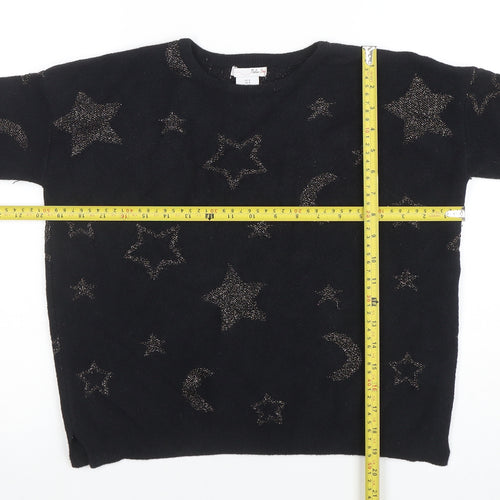 Little By Little Women's Black Metallic Star Pullover Jumper Size 8