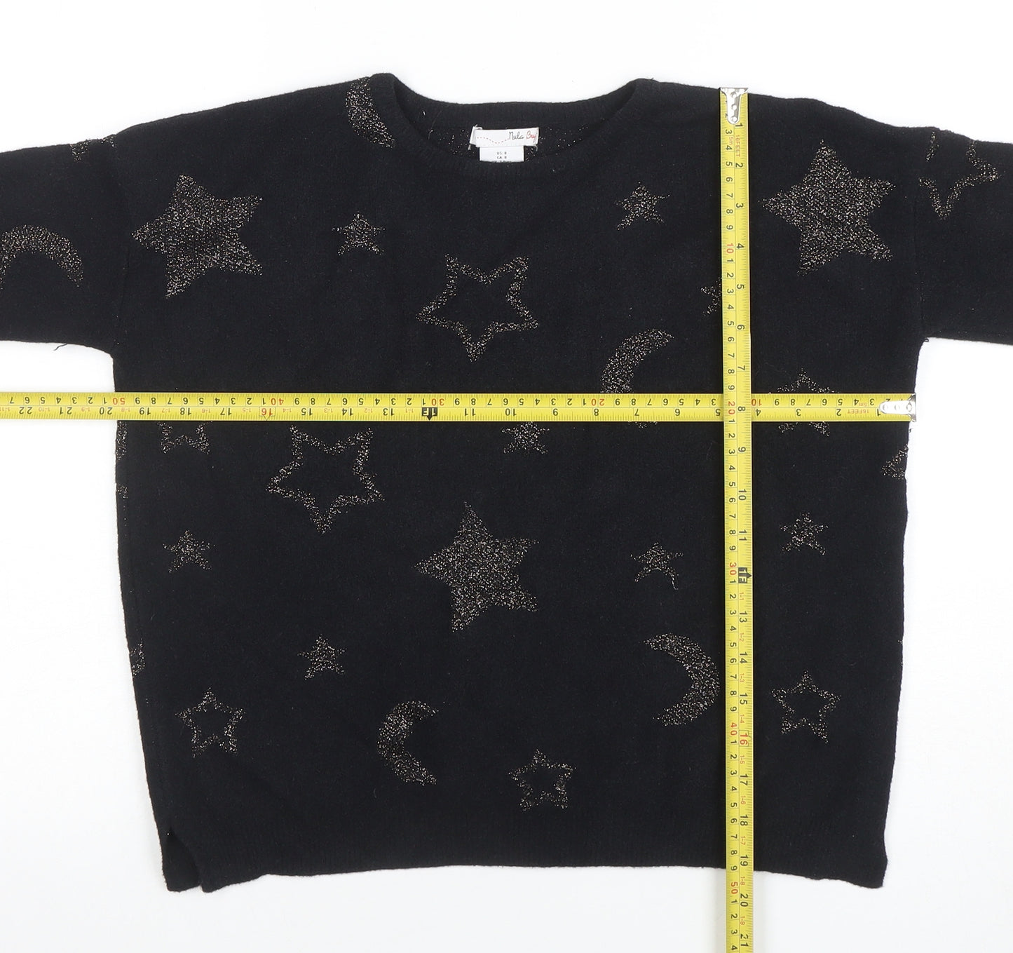 Little By Little Women's Black Metallic Star Pullover Jumper Size 8