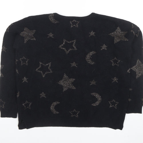Little By Little Women's Black Metallic Star Pullover Jumper Size 8