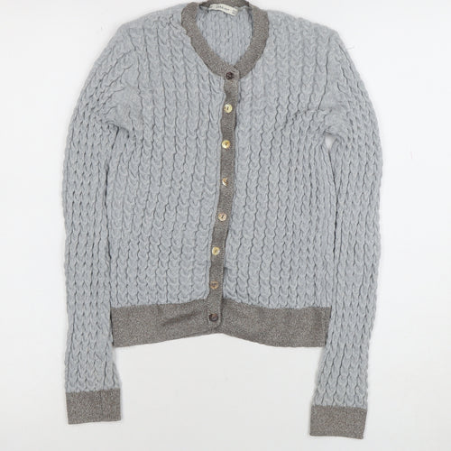 ZARA Women Grey Wool Blend Chunky-Knit Cardigan Size 12