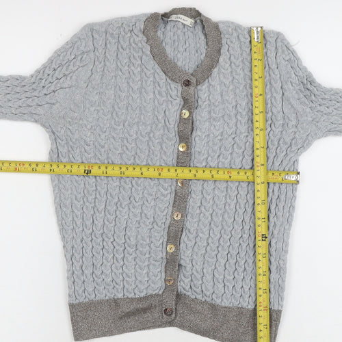 ZARA Women Grey Wool Blend Chunky-Knit Cardigan Size 12