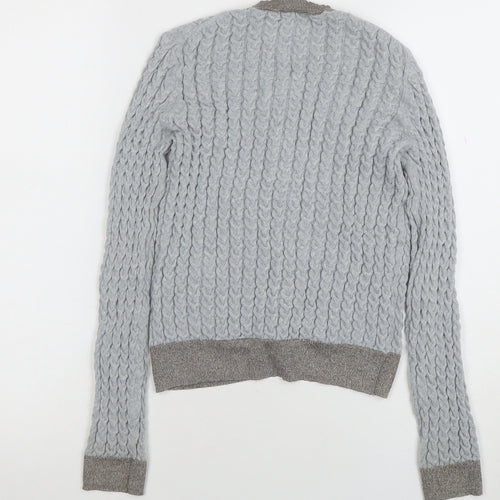 ZARA Women Grey Wool Blend Chunky-Knit Cardigan Size 12