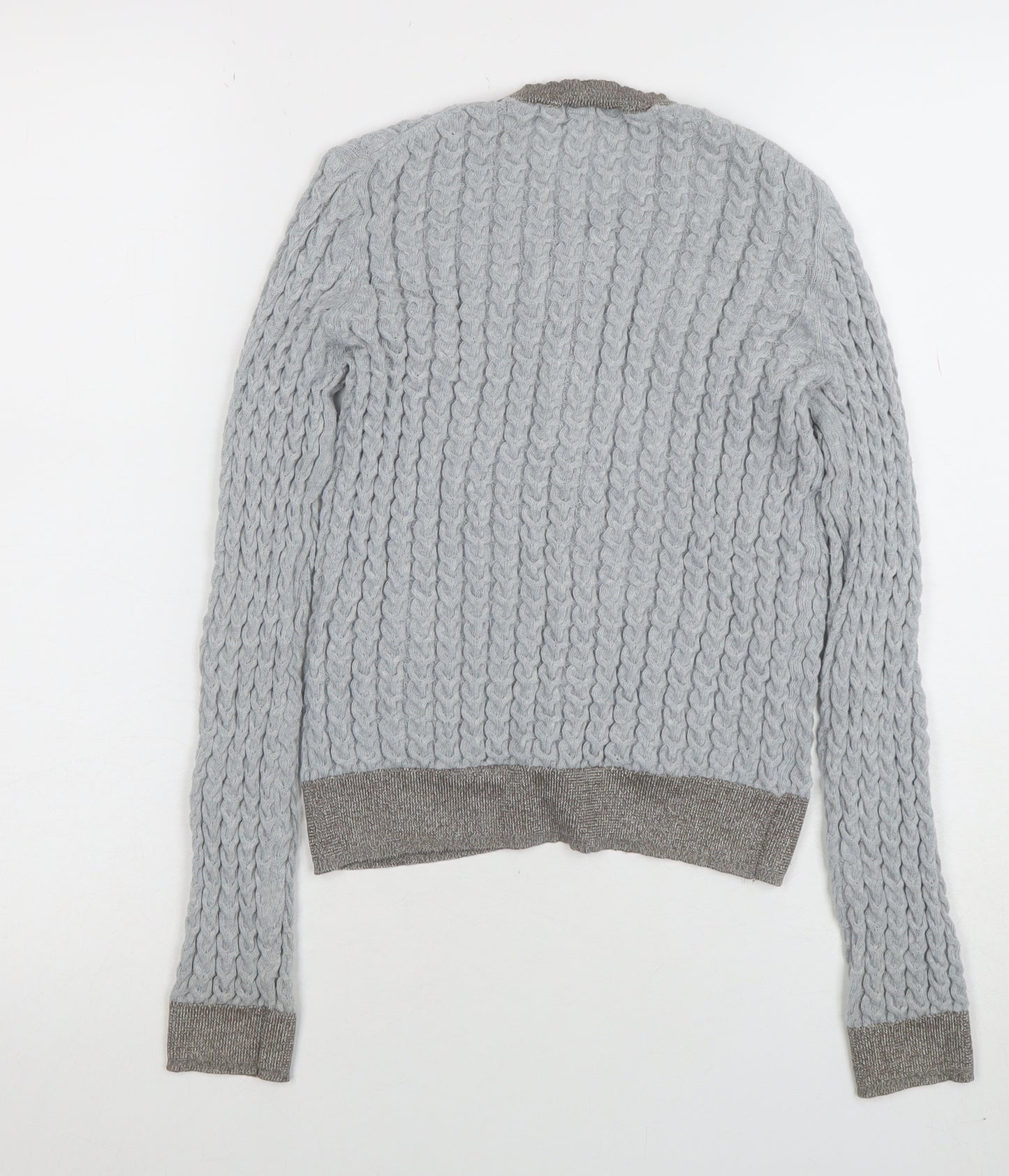 ZARA Women Grey Wool Blend Chunky-Knit Cardigan Size 12