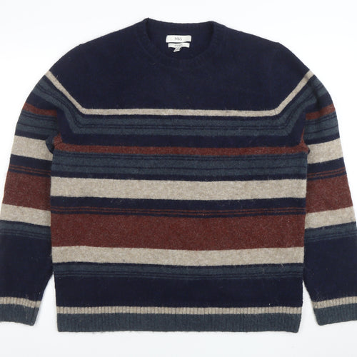 Marks and Spencer Men's Multicoloured Wool Blend Striped Jumper L