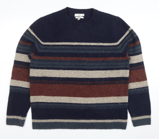Marks and Spencer Men's Multicoloured Wool Blend Striped Jumper L