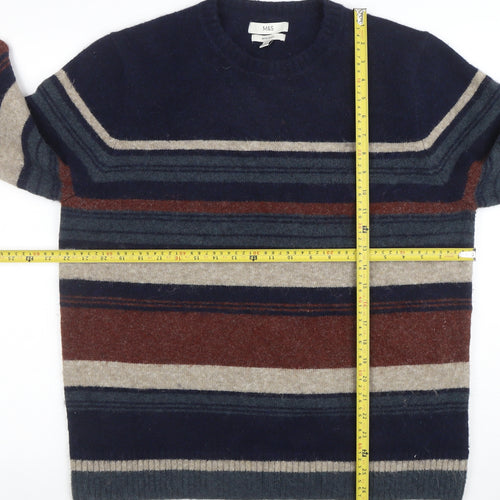 Marks and Spencer Men's Multicoloured Wool Blend Striped Jumper L