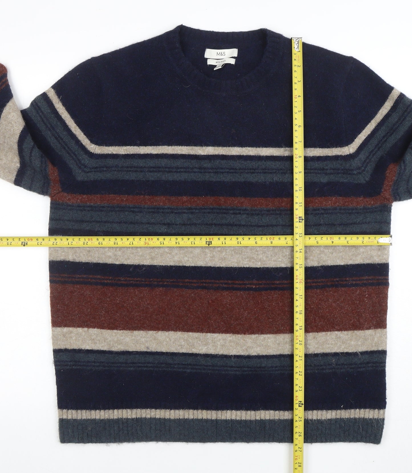 Marks and Spencer Men's Multicoloured Wool Blend Striped Jumper L