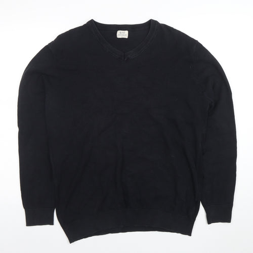 AW85 Men’s Black Cotton V-Neck Jumper Size L Casual Knitwear