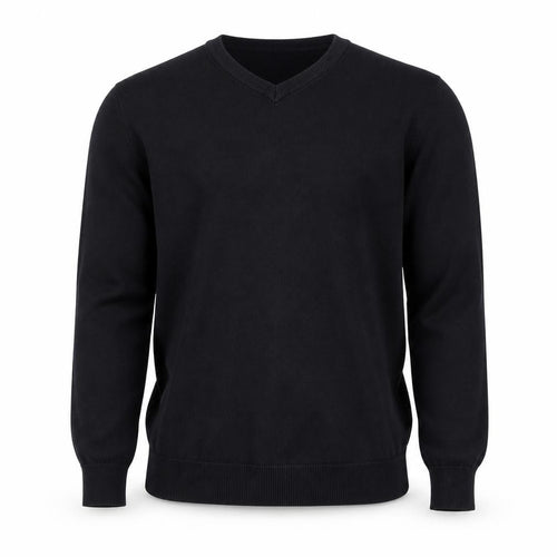 AW85 Men’s Black Cotton V-Neck Jumper Size L Casual Knitwear