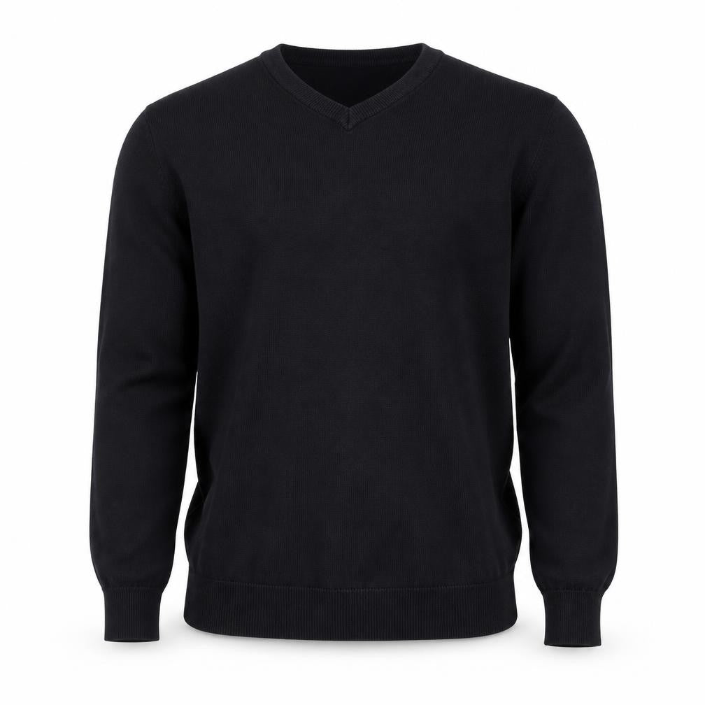 AW85 Men’s Black Cotton V-Neck Jumper Size L Casual Knitwear