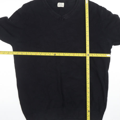 AW85 Men’s Black Cotton V-Neck Jumper Size L Casual Knitwear