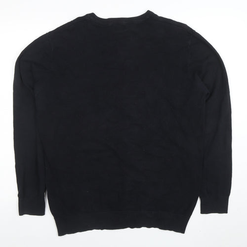 AW85 Men’s Black Cotton V-Neck Jumper Size L Casual Knitwear