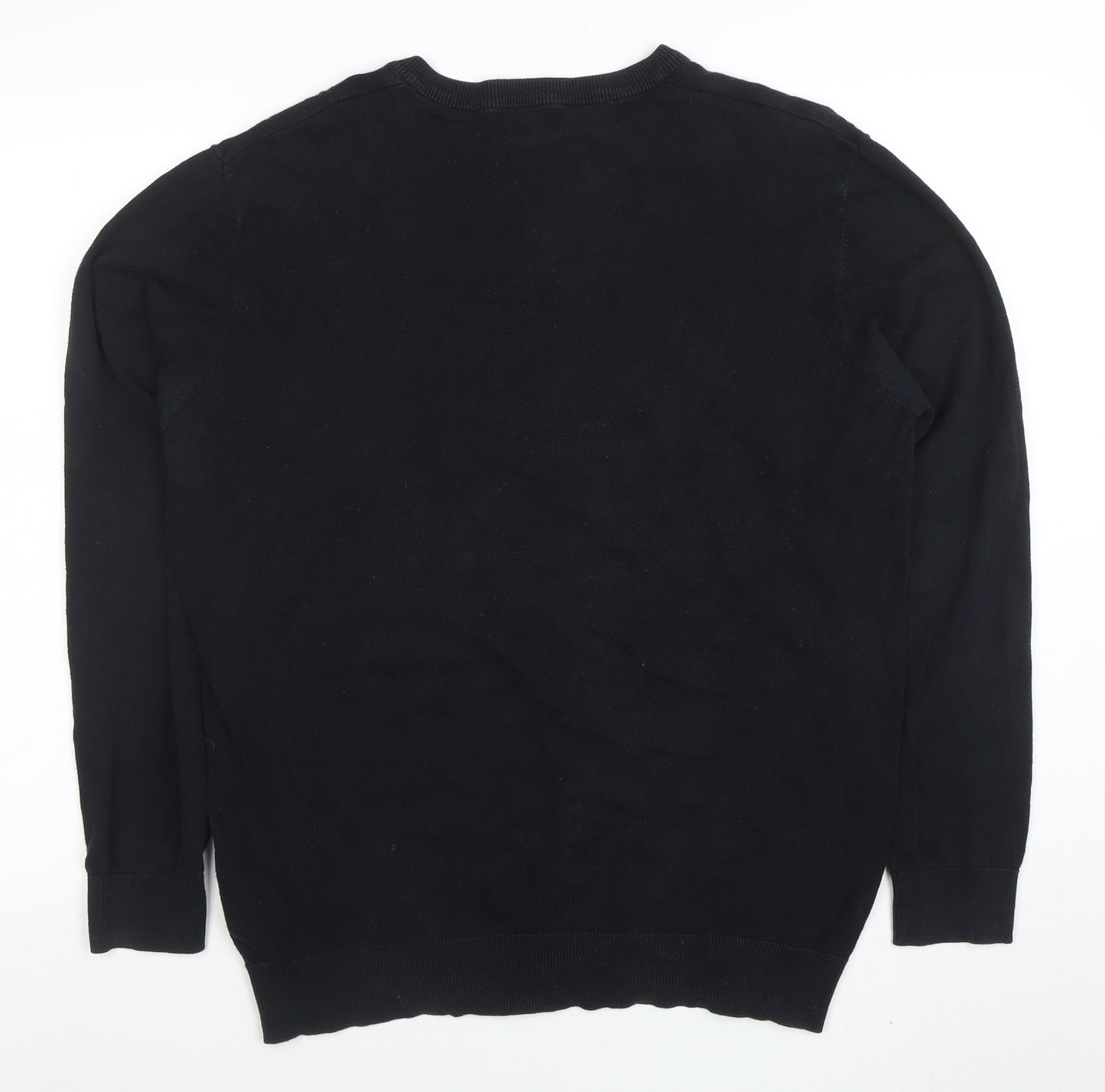 AW85 Men’s Black Cotton V-Neck Jumper Size L Casual Knitwear