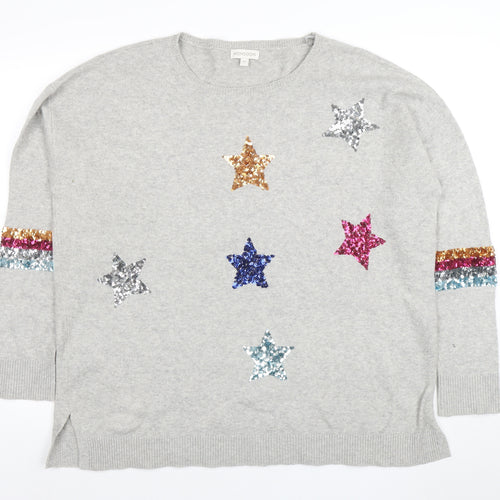 Monsoon Womens Grey Sequin Star Wool Blend Crew Neck Jumper XL