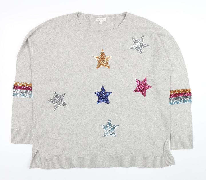Monsoon Womens Grey Sequin Star Wool Blend Crew Neck Jumper XL
