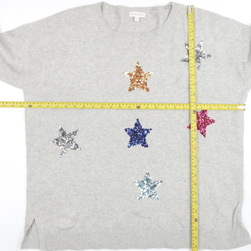 Monsoon Womens Grey Sequin Star Wool Blend Crew Neck Jumper XL