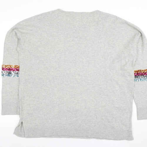 Monsoon Womens Grey Sequin Star Wool Blend Crew Neck Jumper XL