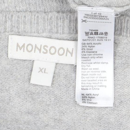 Monsoon Womens Grey Sequin Star Wool Blend Crew Neck Jumper XL