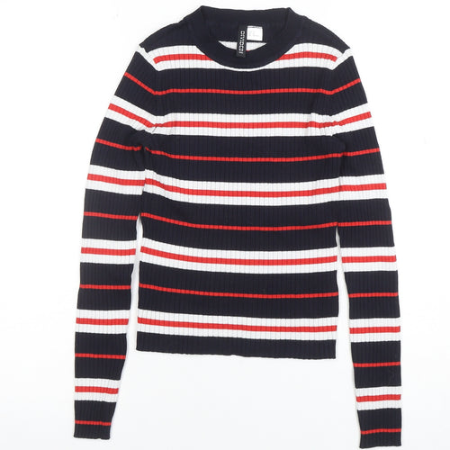 H&M Divided Women's Navy Striped Long Sleeve Ribbed T-Shirt XS