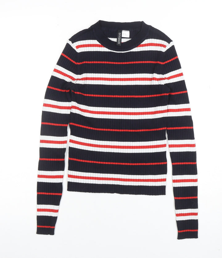 H&M Divided Women's Navy Striped Long Sleeve Ribbed T-Shirt XS