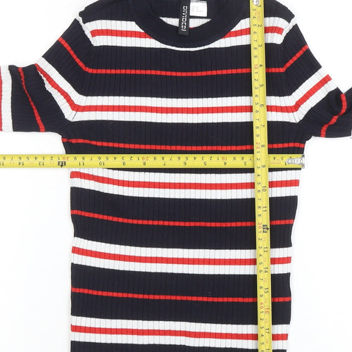 H&M Divided Women's Navy Striped Long Sleeve Ribbed T-Shirt XS