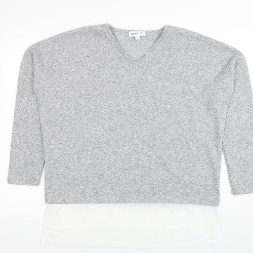 Next Women Grey V-Neck Knit Jumper Medium Regular Fit