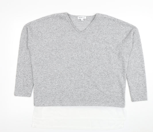 Next Women Grey V-Neck Knit Jumper Medium Regular Fit