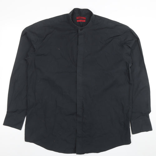 Frascati Men's Black 40 Regular Fit Band Collar Long Sleeve Dress Shirt